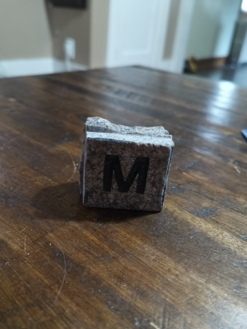 Stone Letter Block "M" - Gray Decorative Accent- Granite